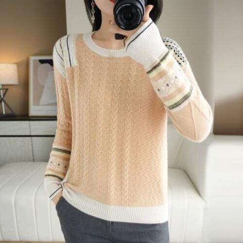 2021 Autumn Winter New Round Neck Womens 100% Pure Cashmere Pullover Knitting Sweater Sweet Color Matching Fashion Wool Sweater