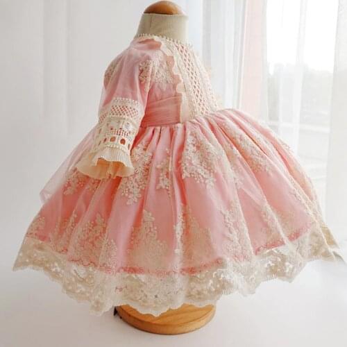 Baby Girl Clothing Spanish Vintage Turkish Ball Gown Lace Stitching Birthday Party Christmas Eid Dresses For Girls L1259