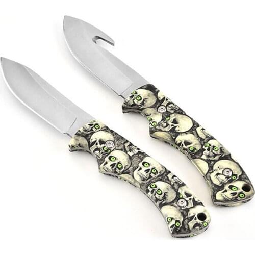 ABS skull ghost head handle hunting knife outdoor camping knife 3CR13 stainless steel fixed blade knife with rope cutter