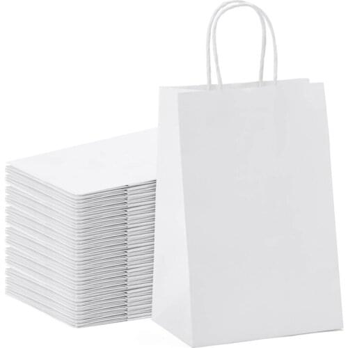 Hot XD-Kraft Paper Bags 25Pcs 5.9X3.14X8.2 Inches Small Paper Gift Bags White Paper Bags With Handles Paper Shopping Bags Party