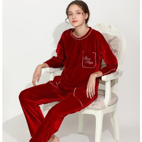 New Style Ladies Chinese Style Silk Pajamas With Long Sleeves Embroidered Simple Imitation Silk Home Clothes Lounge Sleepwear