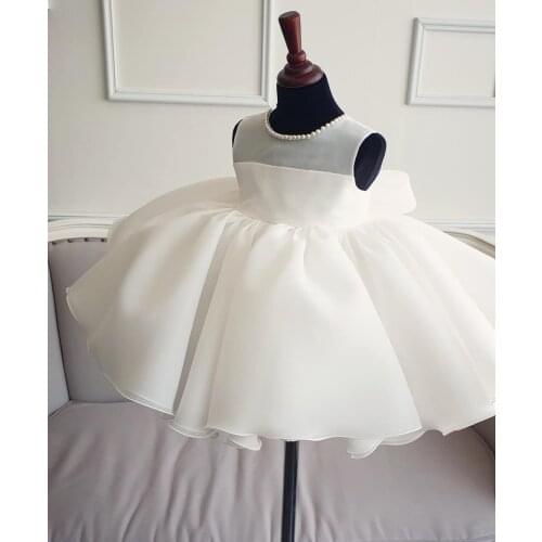 Newborn Baby Girls Dress Beads Princess Birthday Party Formal Christening Gown Dress with Bow Dresses Baptism Christening Gown