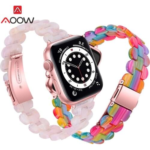 Slim Resin Strap for Apple Watch 6 5 4 SE 38mm 42mm 40mm 44mm Stainless Steel Folding Buckle Replacement Wrist Band iwatch 3 2