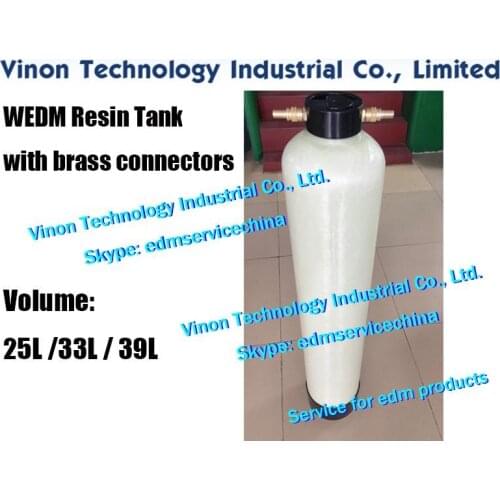 WEDM Resin Tank 25 Liters with two brass connectors, resin container exchangeable deionising cartriges for Sodic k Mitsubishi