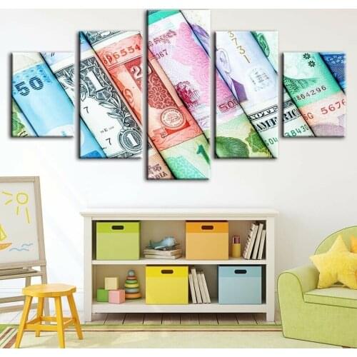 Money Rolls Country Currency 5 Panel Canvas Picture Print Wall Art Canvas Painting Wall Decor for Living Room Poster No Framed