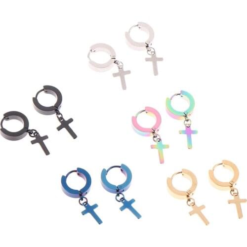 2pcs Multicolor Titanium Steel Cross Stud Earrings For Men Women Jewelry Black Gold Silver Color 5Colors