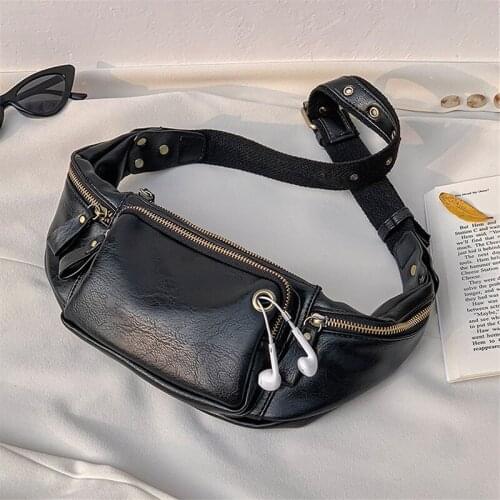 New Retro Casual Leather Waist Bags Couples Student Outdoor Sport Zipper Storage Crossbody Chest Bags Adjustable Belt Fanny Pack