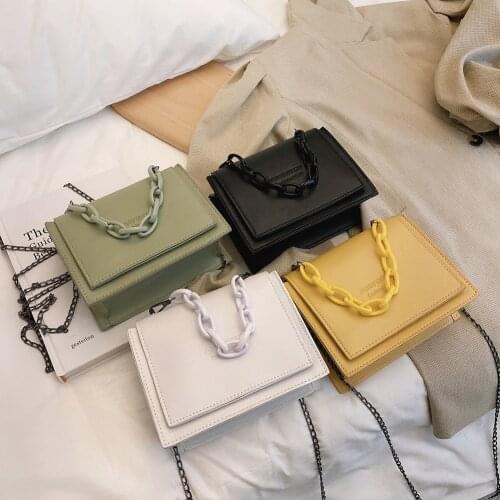 Fashion Solid Color Messenger Bag Women Small Square Chain PU Leather Shoulder Handbags Ladies Exquisite Shopping Satchel
