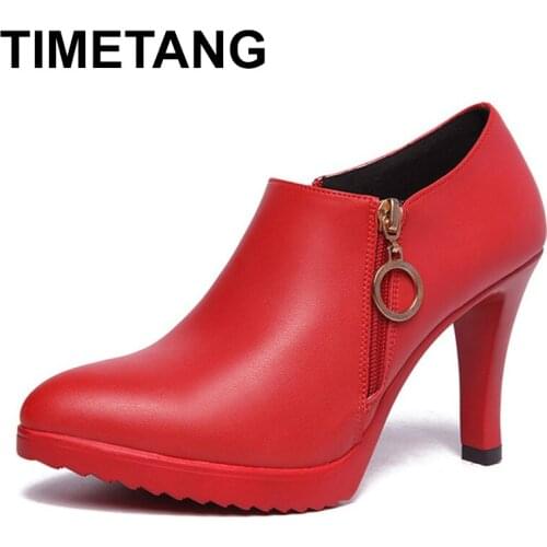 TIMETANG New 2019 Fashion Deep Mouth Women Wedding Shoes Platform Pumps Black Red With High Heels Pointed Toe Women Work Shoes