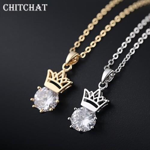 Elegant Queen Crown Clear CZ Pendant Necklaces For Woman New Fashion Jewelry lover Valentines Day Gifts Bijoux