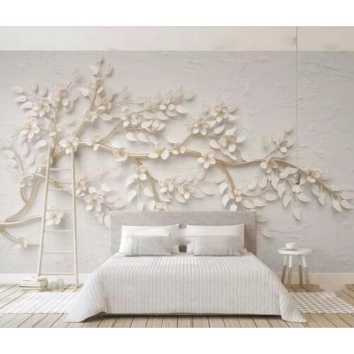 Golden branches and white flowers 3d relief TV background wall decoration wallpaper murals