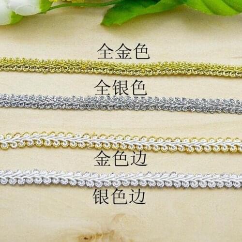 1M High Quality Gold Lace Fabric Applique 0.8cm Silver Lace Ribbon Fabric Black Laces Trim Curtain Guipure Sewing Trimmings H-02