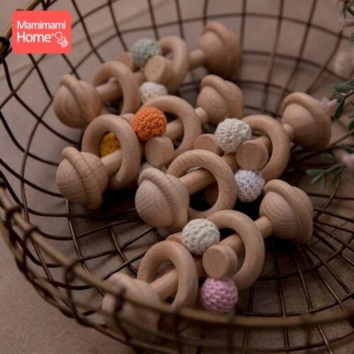 1pc Baby Teether Wooden Rattles Toys BPA Free Wooden Crochet Beads Music Ring Rattle Play Gym Toy Montessori Baby Product Gifts