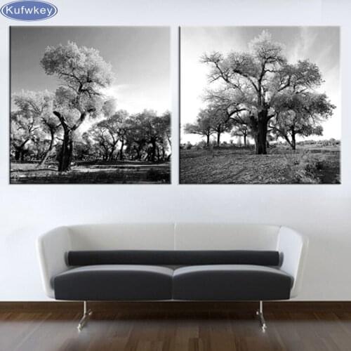2 pcs/set,5D DIY diamond embroidery White and Black Tree,full diamond painting Cross Stitch Rhinestone mosaic home decoration