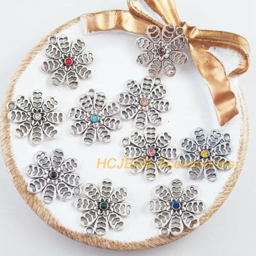 20 New Snowflake Charms Tibetan Silver Tone Retro Mixed Crystal Pendants 21x23mm