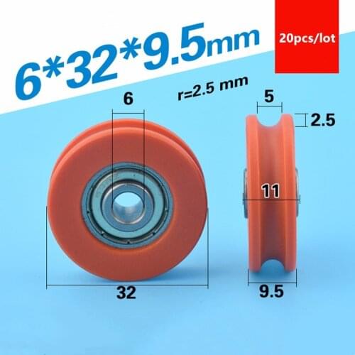 20pcs U groove Plastic coated bearing 6*32*9.5mm door window POM roller wheel nylon package sliding pulley diameter 32mm