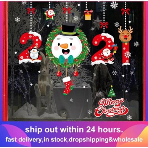 2021 Christmas Window Stickers Santa Claus Snowflake Stickers Decal Merry Christmas Decor for Home Xmas New Year Decor Noel 2020