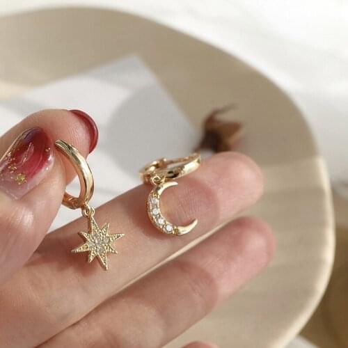 2021 New Style Cute Small Moon Star Stud Earrings Rhinestone Stud Earrings Birthday Gift Fashion Jewelry