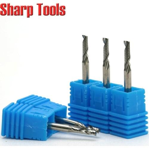 3.175*2.0*10mm 1 Flute Spiral Milling Cutter Wood Working CNC Tungsten Tool, Sharp CNC Milling Machine Cutter Tools for Acrylic