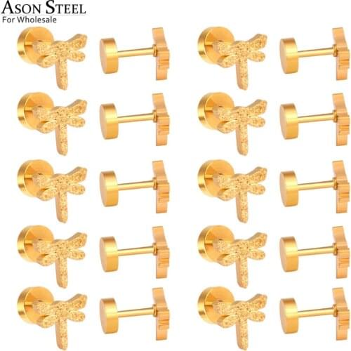 ASONSTEEL Small Earrings 12pairs/lot Stainless Steel Cute Dragonfly Screw Stud Earrings Women Party Wholesale Accessories