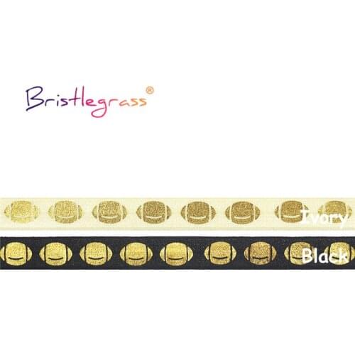BRISTLEGRASS Combo 4 Yard 5/8" 15mm Gold Rugby Football Foil Print Fold Over Elastics FOE Spandex Band Tape Hair Tie Sewing Trim