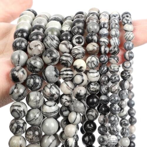 Black Network Stone Natural Stone Beads Round Loose Beads For Jewelry Making Needlework Bracelet DIY Accessories 4/6/8/10/12MM