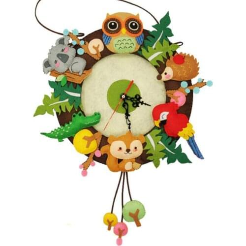 Hot Sell Felt Wall Clock Felt Material DIY Package Free Cutting Forest Animal Theme Handmade Cloth Clock For Home Decoration New