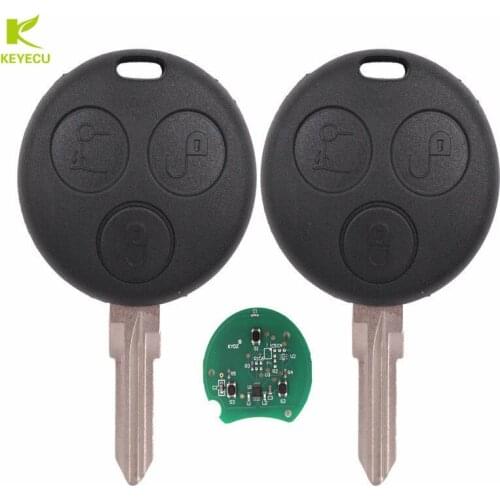 KEYECU (2PCS) Remote Car Key Fob 3 Button 433Mhz With Chip for Smart Fortwo City Passion Roadster Pulse