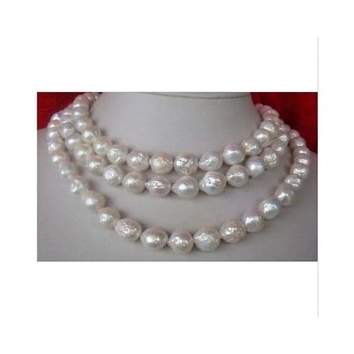 Classic 12-13mm south sea baroque white pearl necklace 48inch >Selling jewerly free shipping