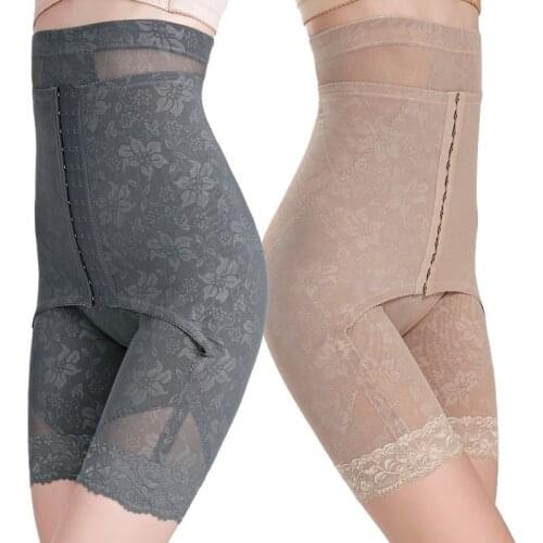 Floral Lace Row Buckled High Waist Postpartum Hips Body Shaping Shapewear Underwear Slim Belly Waist Control Pants for Women