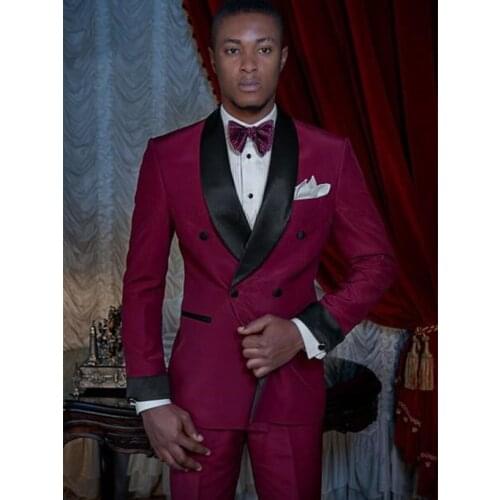 Handsome Groomsmen Double-Breasted Groom Tuxedos Wedding Dress Men Suits Blazer Prom Dinner (Jacket+Pants+Tie) K203