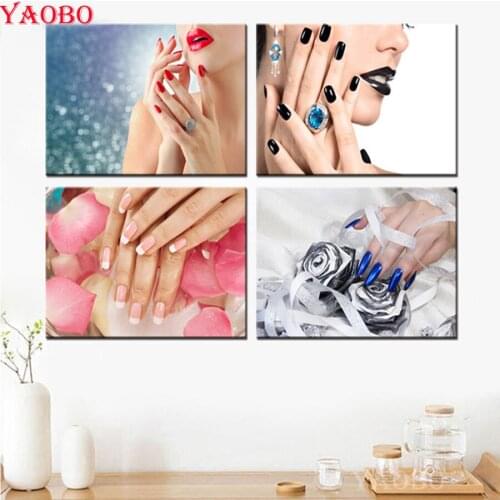 Round 5D DIY Diamond Painting Makeup Nail Lipstick Spa Yoga Body Salon Massage Rhinestone Embroidery Mosaic Cross Stitch 4 PCS