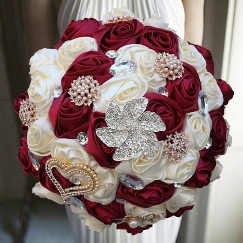 Hot Selling 1pc/lot Burgundy Large Size Bridal Bridesmaid Wedding Diamond Bouquet