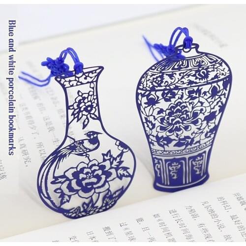 Metal Blue and white porcelain Chinese Classical Style Paper Clips Funny Kawaii Bookmark Stationery Marking Clip Childrens gift