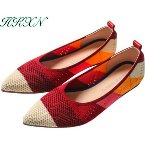 Womens Flats Knitted Mixed Color Moccasins Breathable Cozy Work Shoes Loafer Brief Slip-on Fashion Ladies Flats Light Driving