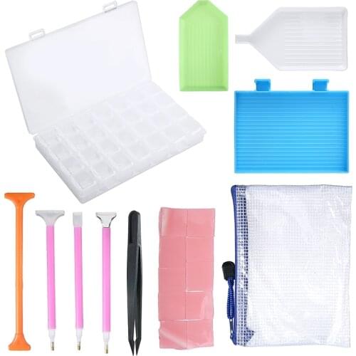 20pcs 5D Diamond Painting Tools 28 Grids Storage Box Sticky Pen DIY Embroidery Cross Stitch Tool Kit For Handmade Crafts