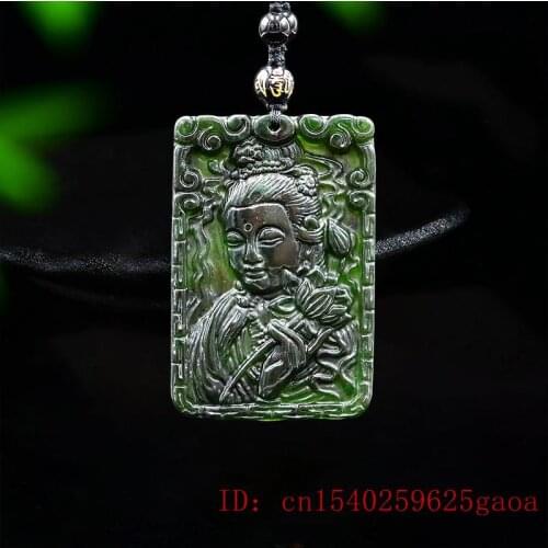 Jade Guanyin Pendant Necklace Natural Gifts Fashion Jewellery Chinese Black Green Amulet Carved Charm