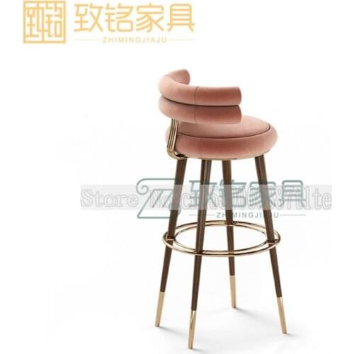 Nordic minimalist modern solid wood metal bar chair KTV bar front desk high chair bar stool fashionable home bar chair
