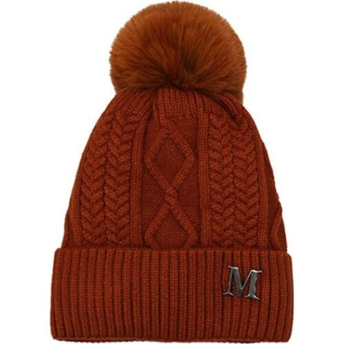 New Knitted Hat Fashion Womens Solid Color Lovely Hairball Cap Windproof Ear Protectors Wool Hat Leisure Keep Warm Caps TG0145