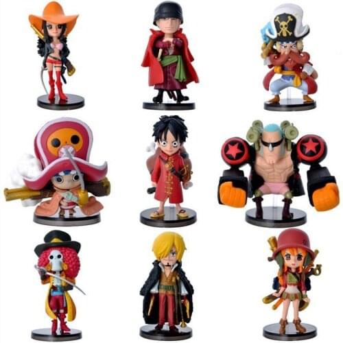 New 8cm One Piece Luffy Zero Nami Usopp Tony Chopper Sanji Nico Franky Brook 9pcs/set PVC Action Figure Model Toy Gift