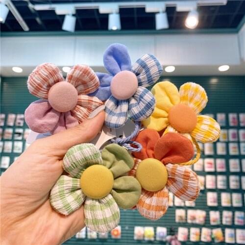 New Fresh Cute Children Plaid Fabric Buttons Flower Rubber Band Hairpins Fashion Sweet Girl Baby Duckbill Clip Hair Accessories