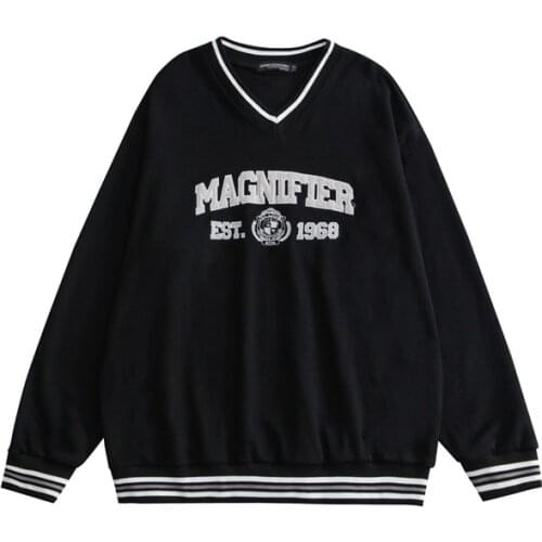 Casual Retro Baseball Uniform Sweatshirts Men And Women Hip-Hop Couple Schoolgirl Streetwear V-neck Sweatshirt H1505