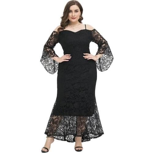 Plus Size Dress Black Lace Dress 2020 Women Summer Elegant Lady Style Long Lace Dress
