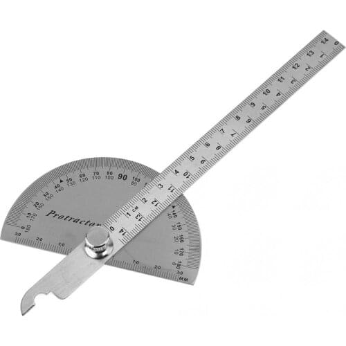 0-180 Degree Stainless Steel Adjustable Angle Ruler with 145mm Round Head Rotary Protractor and Adjustable Nut