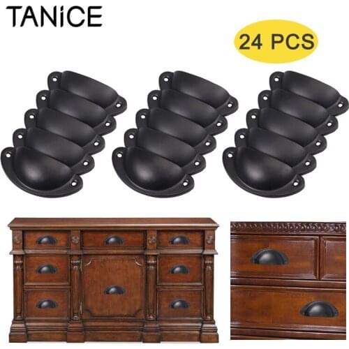 TANiCE 24Pcs Kitchen Cupboard Drawer Shell Pull Handle Colour Cast Iron Antique Look Black Metal Handles Furniture Accessories