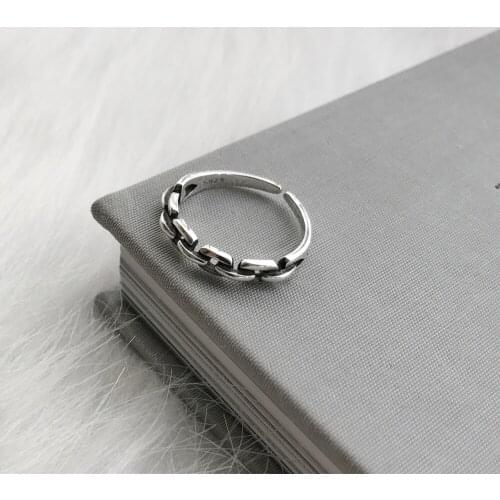 Vintage 925 Sterling Silver Tiny Link Chain Ring Adjustable Free Size Women Rings