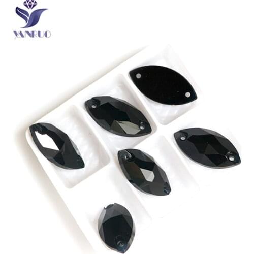 YANRUO 3223 Navette Black Sew On Rhinestones Horse Eyes Sewing Accessories Gems Stones For Clothes 6x12 9x18mm