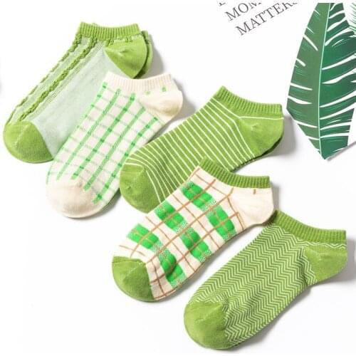 Boat Socks Women Green Color Plaid Socks Happy Cotton Ankle Summer Casual Couple Sox dropshipping 2020 best selling products Hot