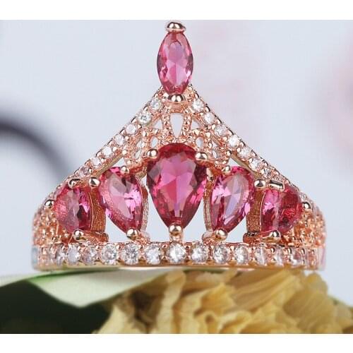 New Princess Queen 925 Silver Crown Rings For Women Rose Gold Color CZ Zircon Crystal Wedding Promise Rings Fashion Jewelry