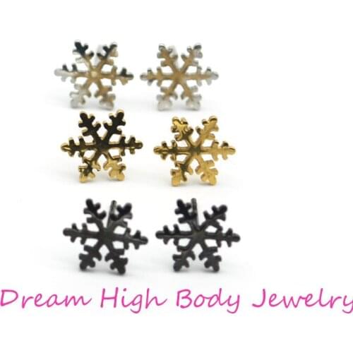 Snowfake Ear Stud 316L Stainless Steel Earrings Women Fashion Jewelry Gold Steel Black